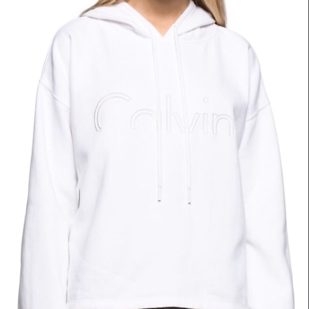 Calvin Klein white logo hooded sweatshirt loose fit